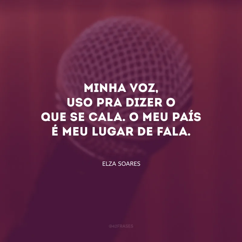 Minha voz, uso pra dizer o que se cala. O meu país é meu lugar de fala.