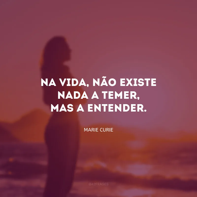 Na vida, não existe nada a temer, mas a entender.