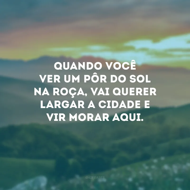 Quando você ver um pôr do sol na roça, vai querer largar a cidade e vir morar aqui.