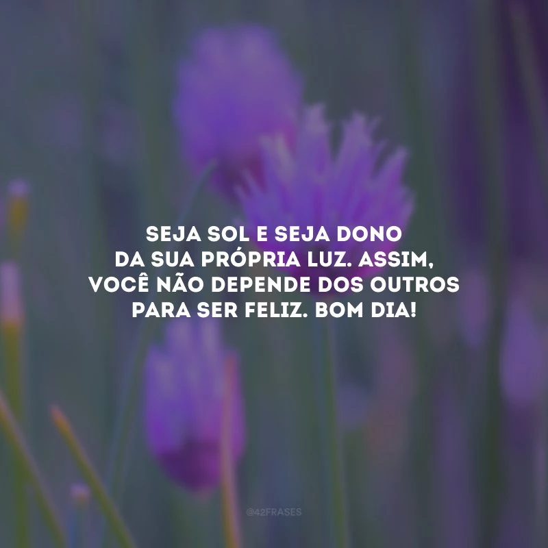Seja sol e seja dono da sua própria luz. Assim, você não depende dos outros para ser feliz. Bom dia!
