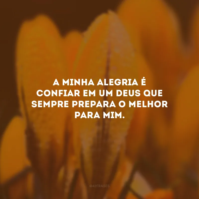 A minha alegria é confiar em um Deus que sempre prepara o melhor para mim.