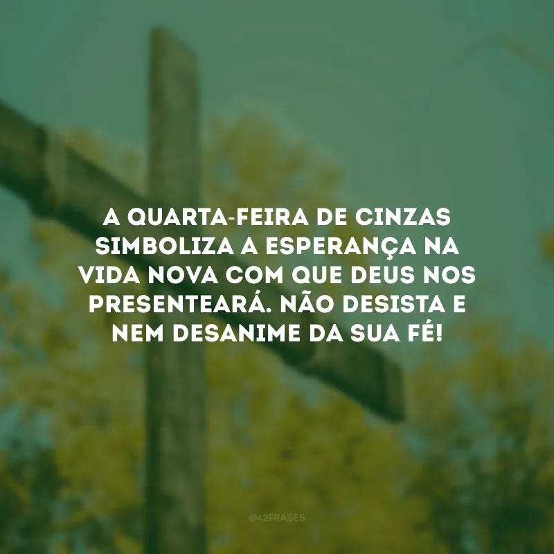 A Quarta-Feira de Cinzas simboliza a esperança na vida nova com que Deus nos presenteará. Não desista e nem desanime da sua fé!