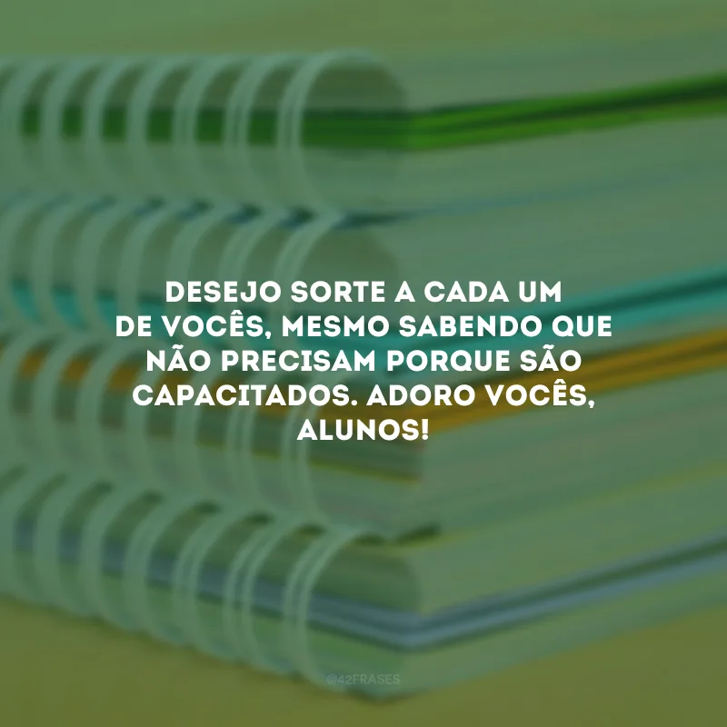 Desejo sorte a cada um de vocês, mesmo sabendo que não precisam porque são capacitados. Adoro vocês, alunos!