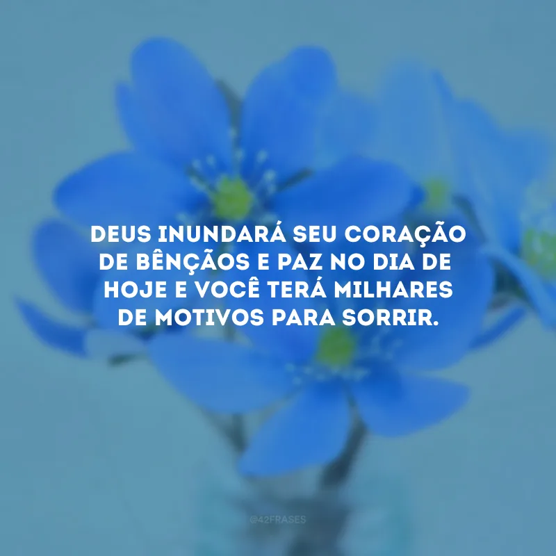 Deus inundará seu coração de bênçãos e paz no dia de hoje e você terá milhares de motivos para sorrir.