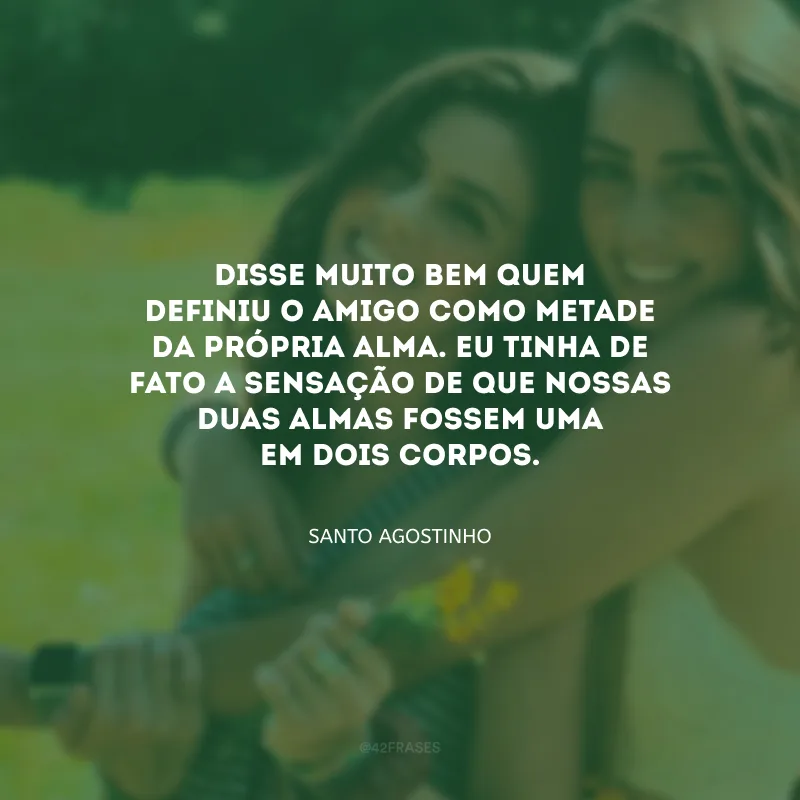 Disse muito bem quem definiu o amigo como metade da própria alma. Eu tinha de fato a sensação de que nossas duas almas fossem uma em dois corpos.