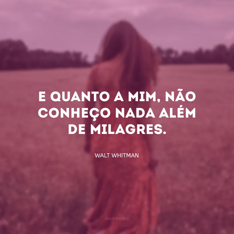E quanto a mim, não conheço nada além de milagres.