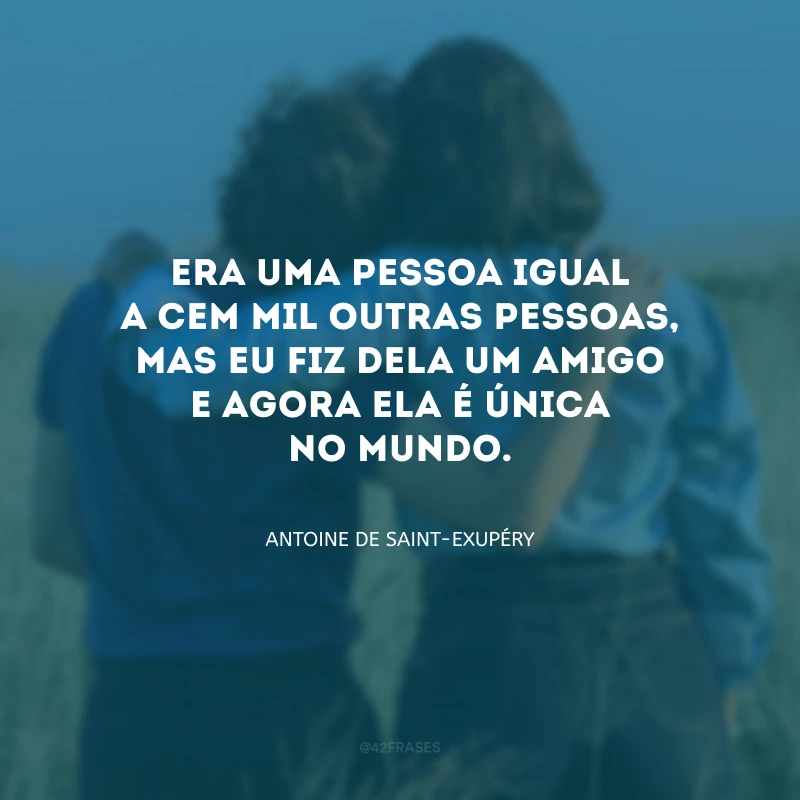 Era uma pessoa igual a cem mil outras pessoas, mas eu fiz dela um amigo e agora ela é única no mundo.