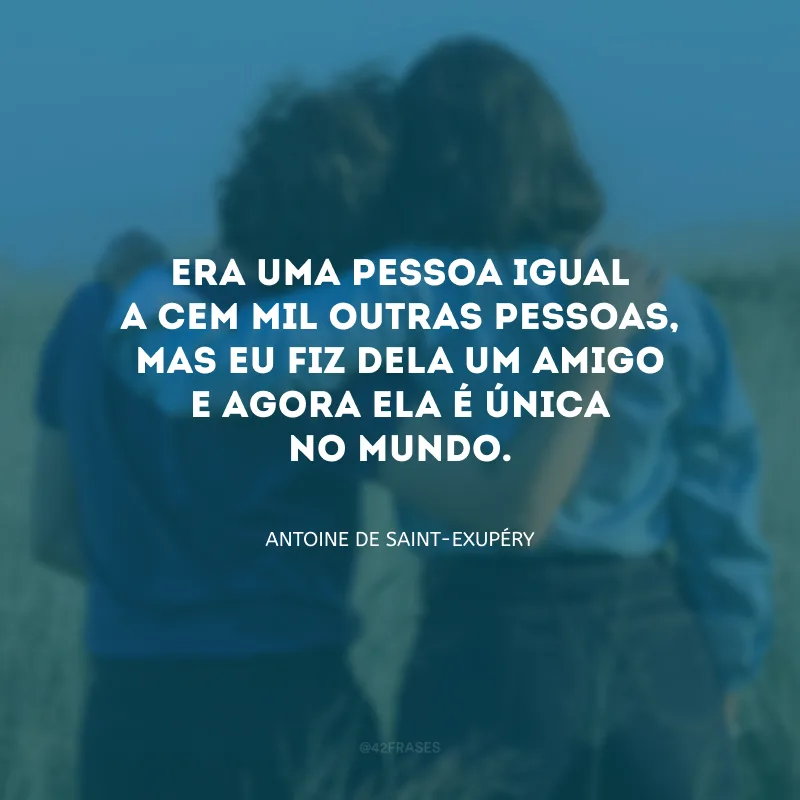 Era uma pessoa igual a cem mil outras pessoas, mas eu fiz dela um amigo e agora ela é única no mundo.