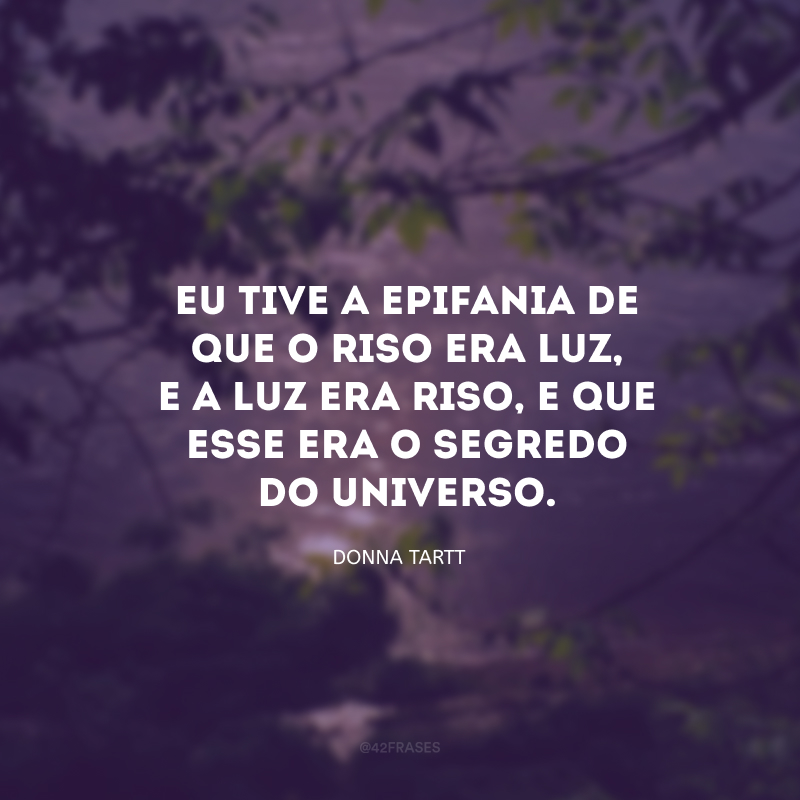 Eu tive a epifania de que o riso era luz, e a luz era riso, e que esse era o segredo do universo.