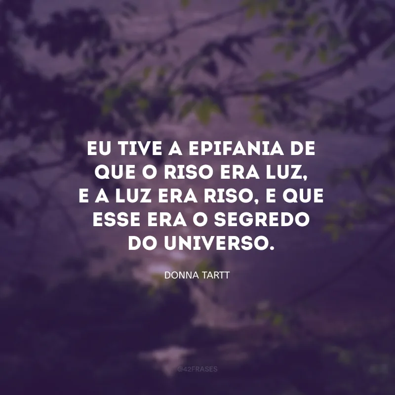 Eu tive a epifania de que o riso era luz, e a luz era riso, e que esse era o segredo do universo.