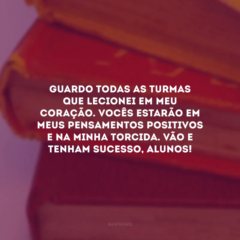Guardo todas as turmas que lecionei em meu coração. Vocês estarão em meus pensamentos positivos e na minha torcida. Vão e tenham sucesso, alunos!