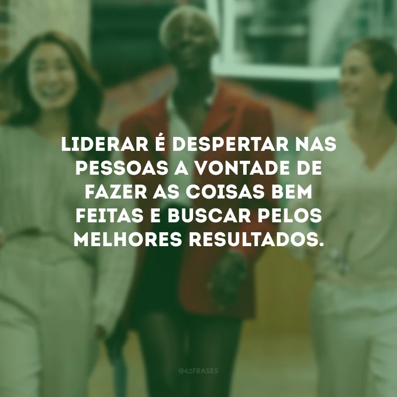 Liderar é despertar nas pessoas a vontade de fazer as coisas bem feitas e buscar pelos melhores resultados.