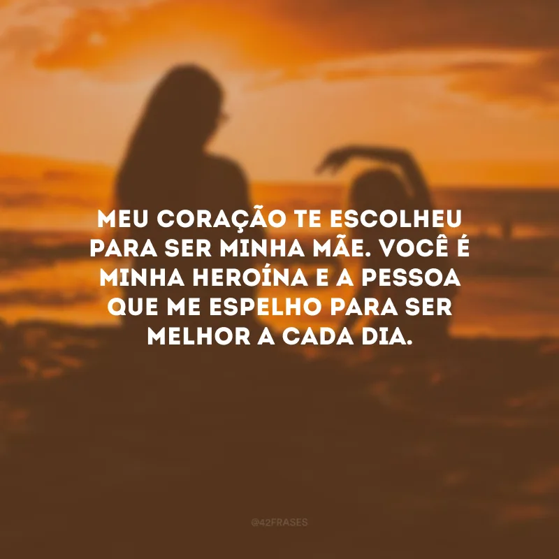 Meu coração te escolheu para ser minha mãe. Você é minha heroína e a pessoa que me espelho para ser melhor a cada dia.