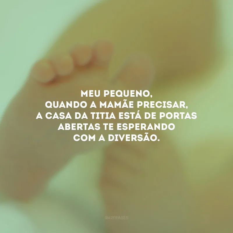 Meu pequeno, quando a mamãe precisar, a casa da titia está de portas abertas te esperando com a diversão.