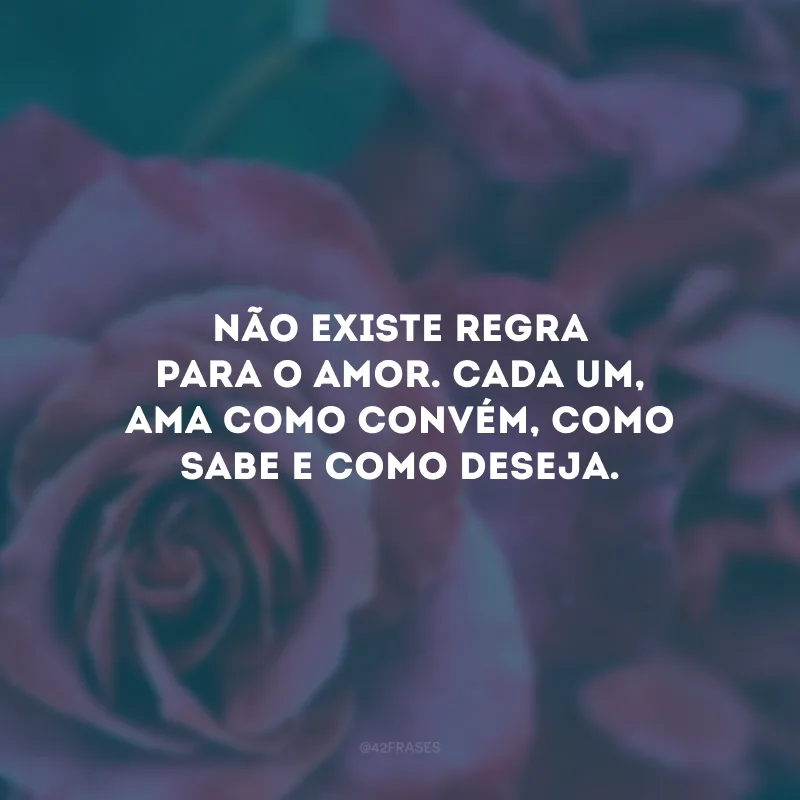 Não existe regra para o amor. Cada um, ama como convém, como sabe e como deseja.