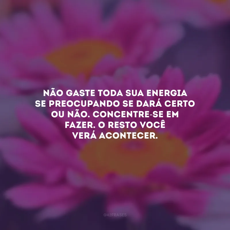 Não gaste toda sua energia se preocupando se dará certo ou não. Concentre-se em fazer. O resto você verá acontecer.