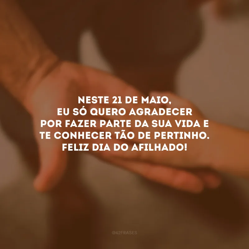 Neste 21 de maio, eu só quero agradecer por fazer parte da sua vida e te conhecer tão de pertinho. Feliz Dia do Afilhado!
