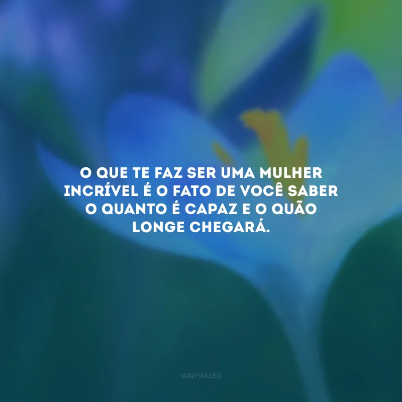 O que te faz ser uma mulher incrível é o fato de você saber o quanto é capaz e o quão longe chegará.