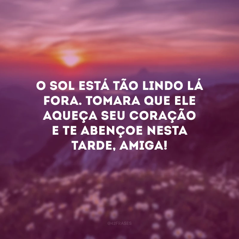 O sol está tão lindo lá fora. Tomara que ele aqueça seu coração e te abençoe nesta tarde, amiga!