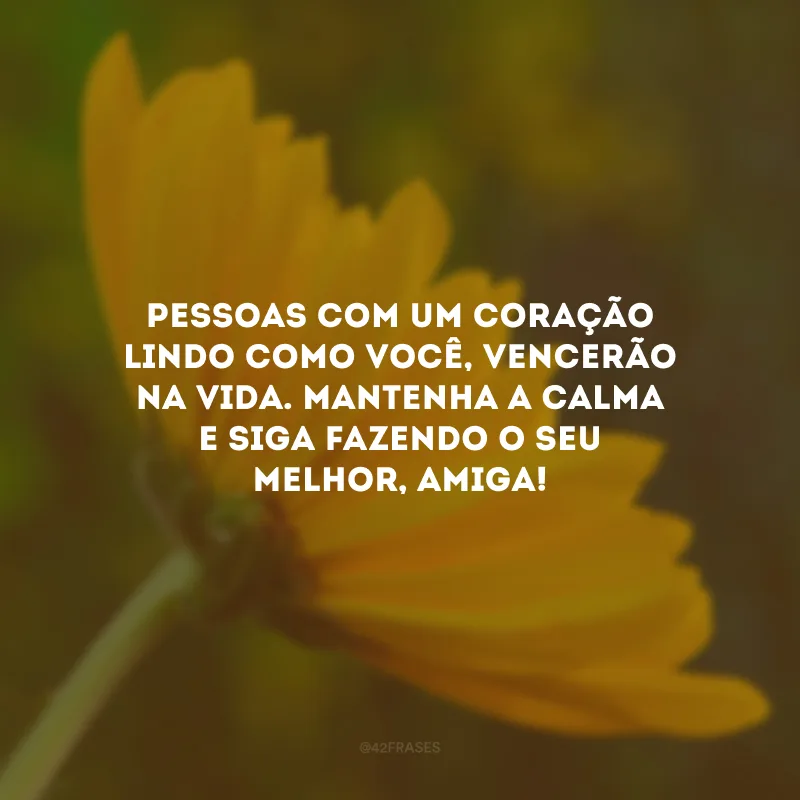 Pessoas com um coração lindo como você, vencerão na vida. Mantenha a calma e siga fazendo o seu melhor, amiga!