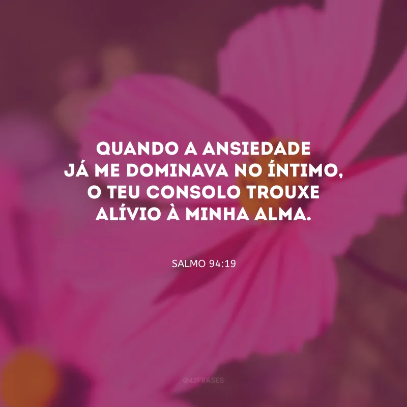 Quando a ansiedade já me dominava no íntimo, o Teu consolo trouxe alívio à minha alma.