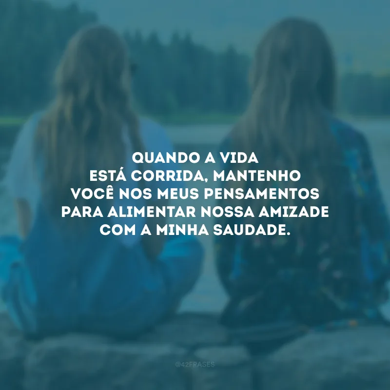 Quando a vida está corrida, mantenho você nos meus pensamentos para alimentar nossa amizade com a minha saudade.