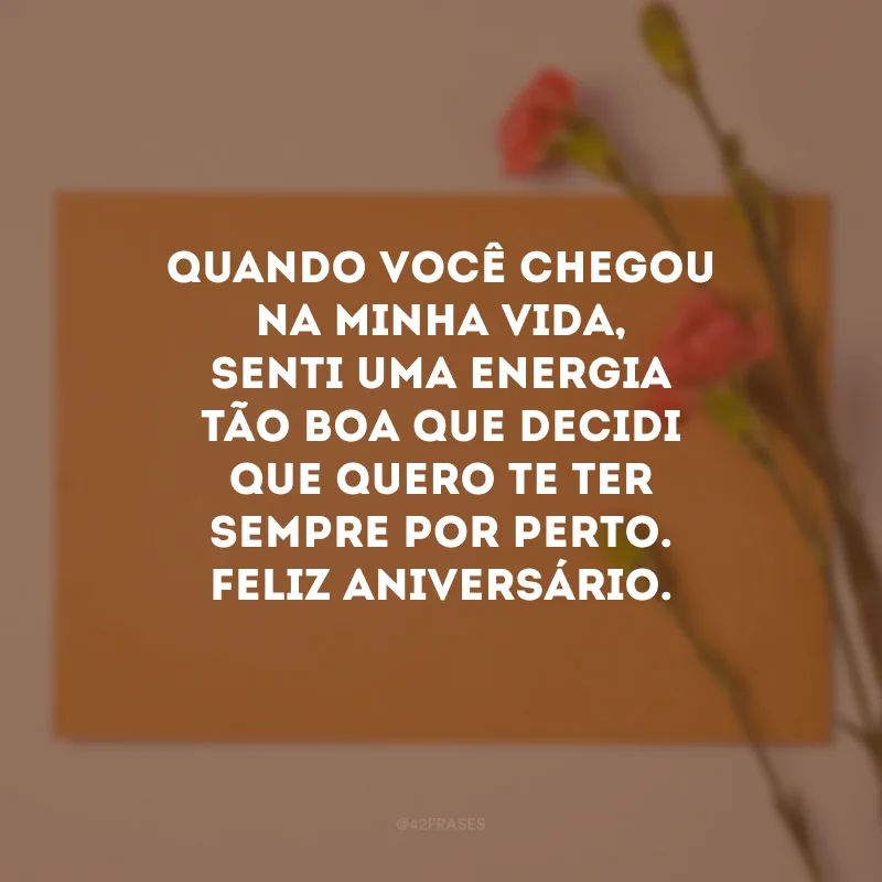Quando você chegou na minha vida, senti uma energia tão boa que decidi que quero te ter sempre por perto. Feliz aniversário.