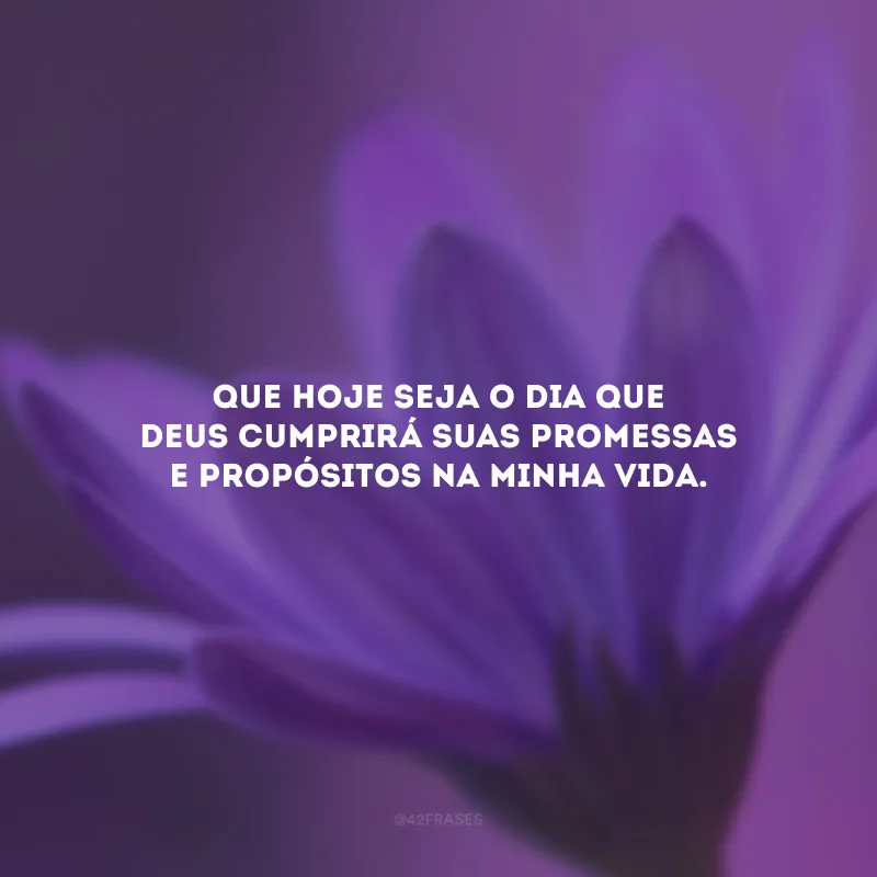 Que hoje seja o dia que Deus cumprirá suas promessas e propósitos na minha vida.