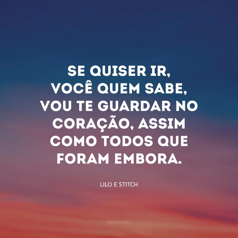 Se quiser ir, você quem sabe, vou te guardar no coração, assim como todos que foram embora.