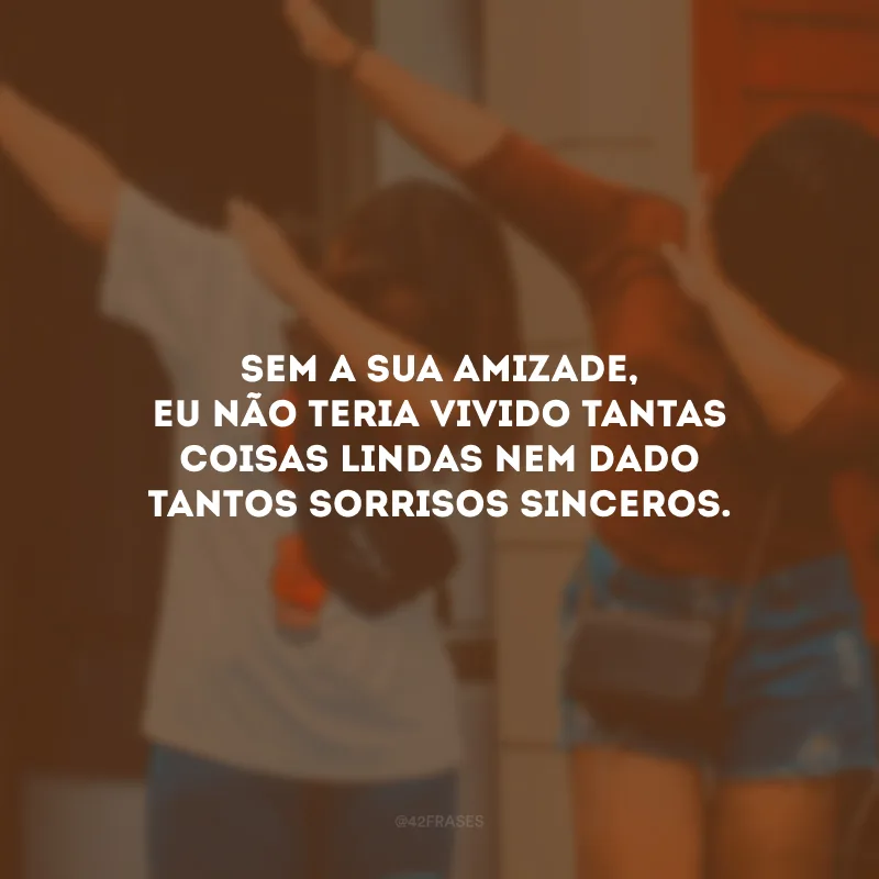 Sem a sua amizade, eu não teria vivido tantas coisas lindas nem dado tantos sorrisos sinceros.