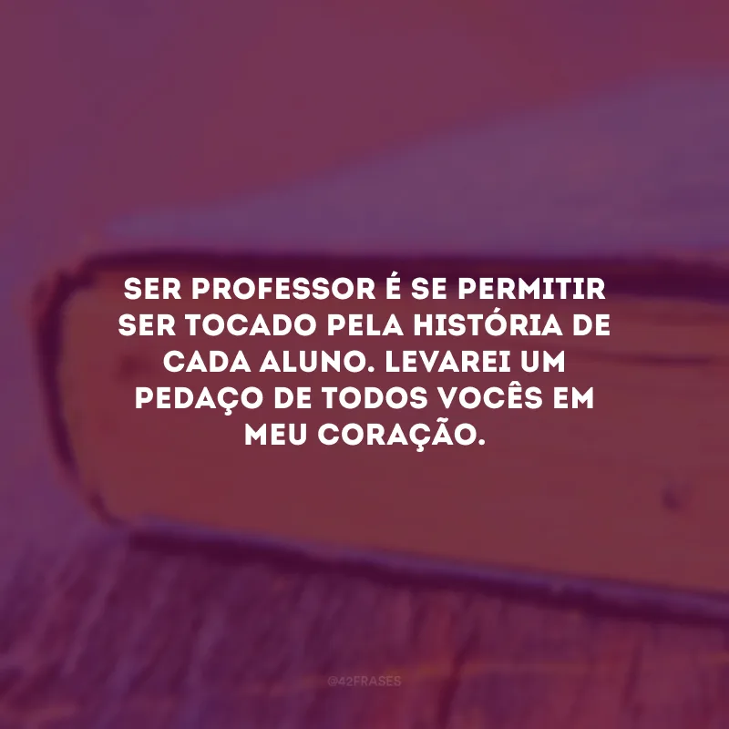Ser professor é se permitir ser tocado pela história de cada aluno. Levarei um pedaço de todos vocês em meu coração.