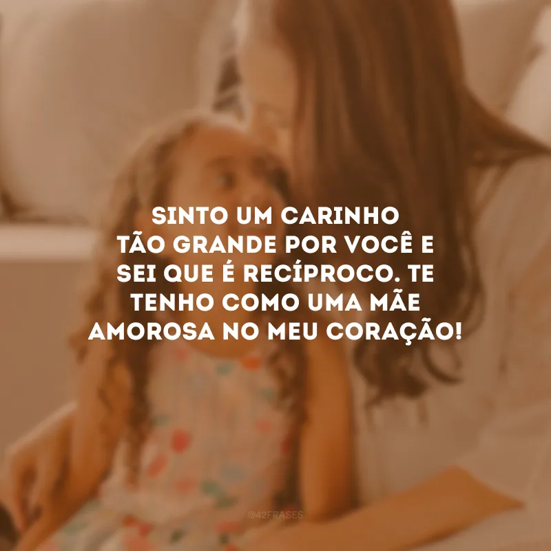 Sinto um carinho tão grande por você e sei que é recíproco. Te tenho como uma mãe amorosa no meu coração!