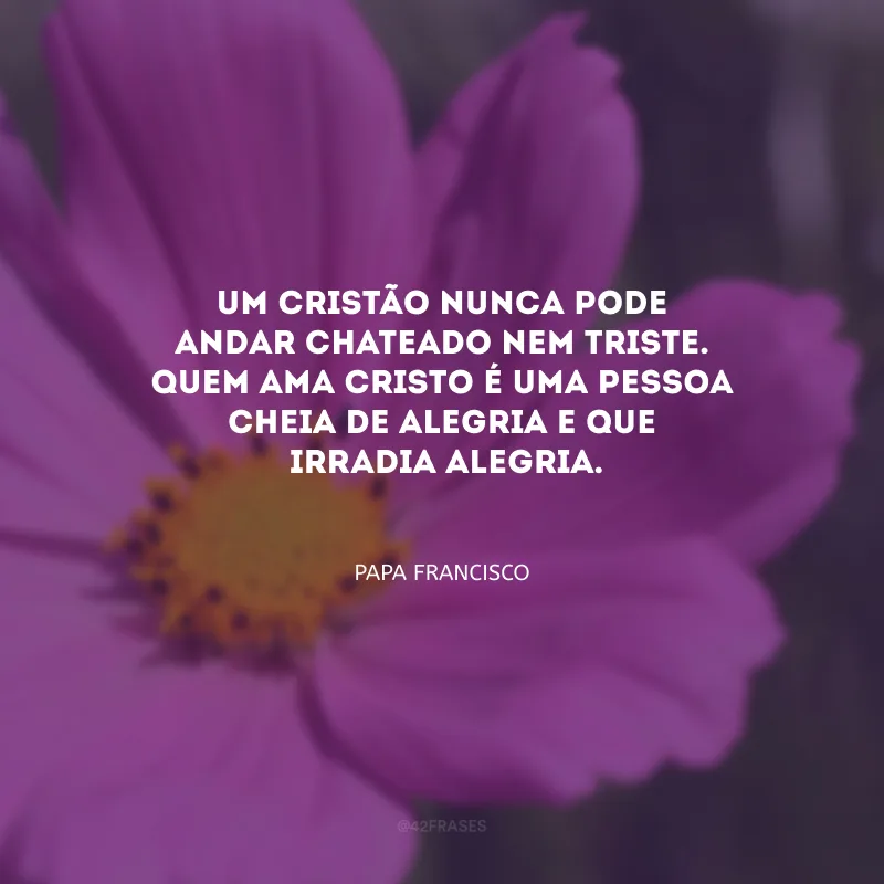 Um cristão nunca pode andar chateado nem triste. Quem ama Cristo é uma pessoa cheia de alegria e que irradia alegria.