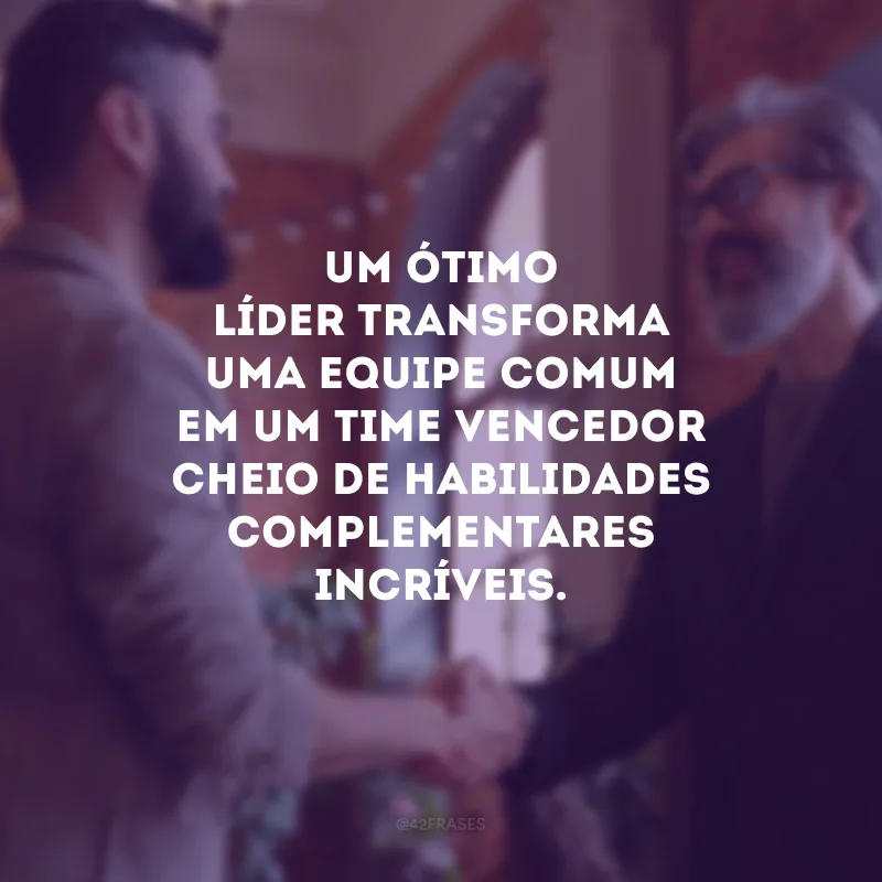 Um ótimo líder transforma uma equipe comum em um time vencedor cheio de habilidades complementares incríveis.