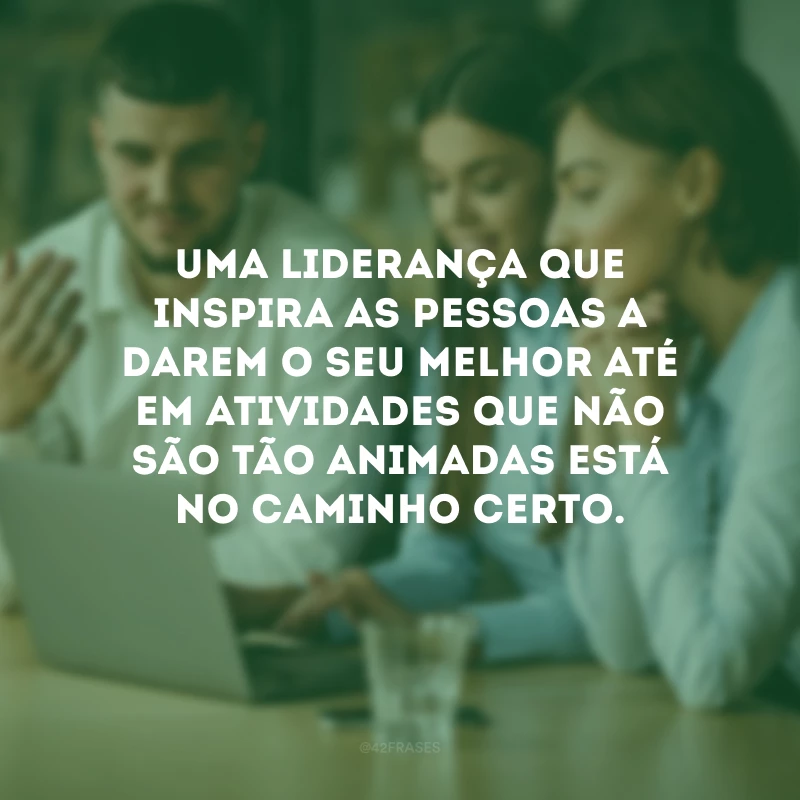 Uma liderança que inspira as pessoas a darem o seu melhor até em atividades que não são tão animadas está no caminho certo.
