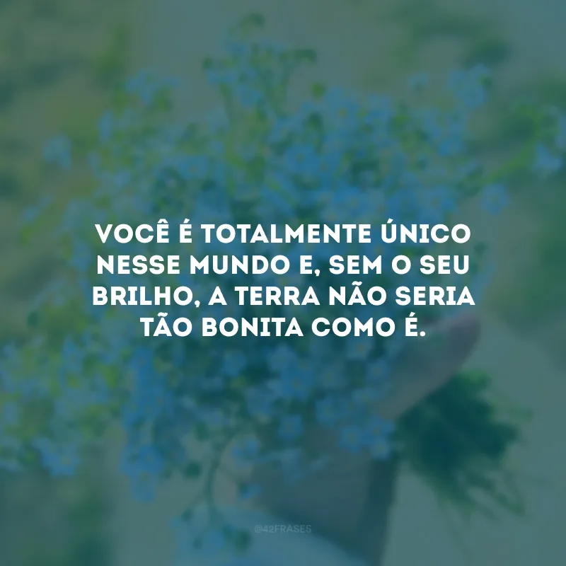 Você é totalmente único nesse mundo e, sem o seu brilho, a Terra não seria tão bonita como é. 