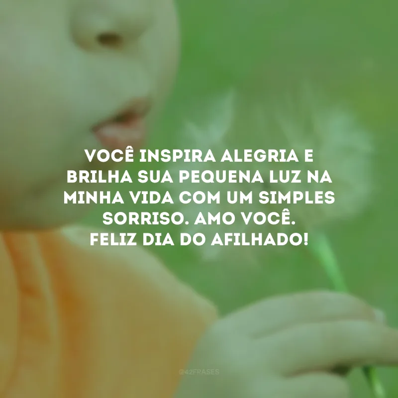 Você inspira alegria e brilha sua pequena luz na minha vida com um simples sorriso. Amo você. Feliz Dia do Afilhado!