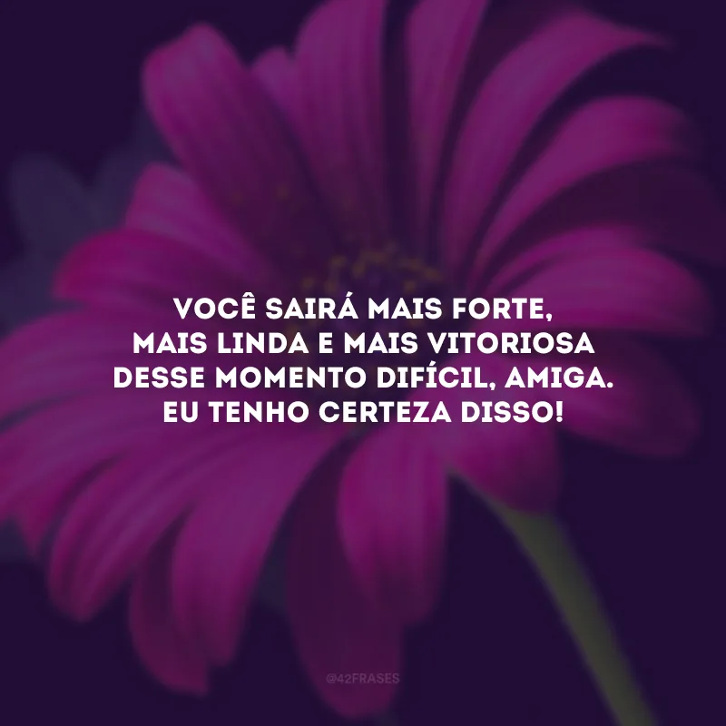 Você sairá mais forte, mais linda e mais vitoriosa desse momento difícil, amiga. Eu tenho certeza disso!
