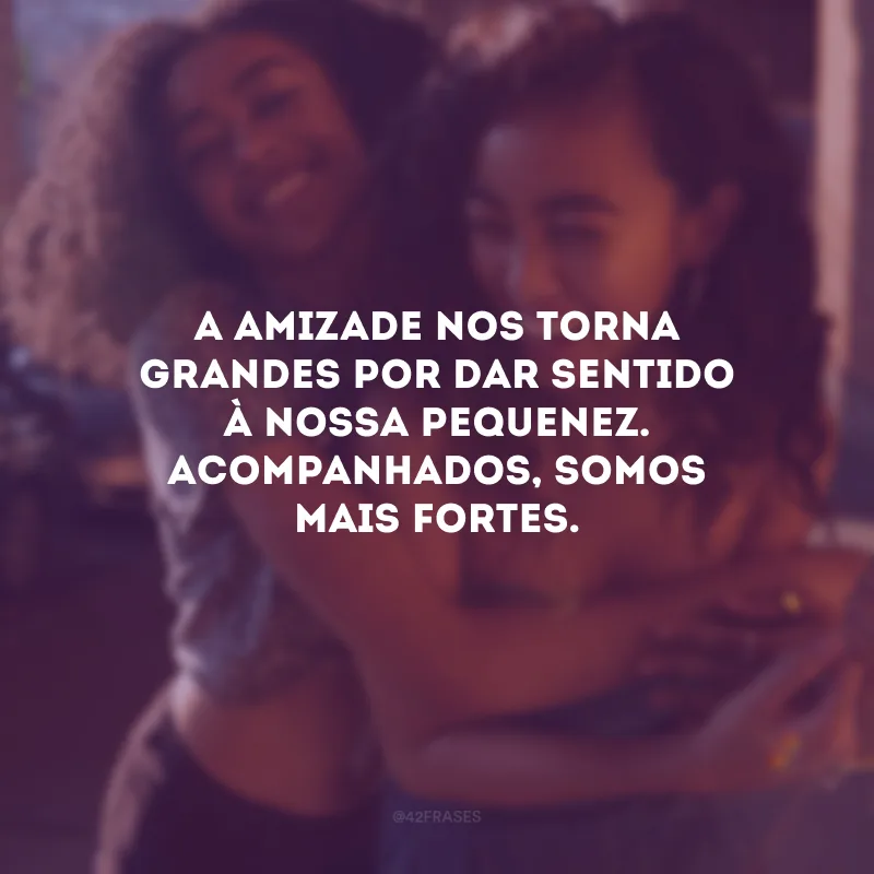 A amizade nos torna grandes por dar sentido à nossa pequenez. Acompanhados, somos mais fortes.