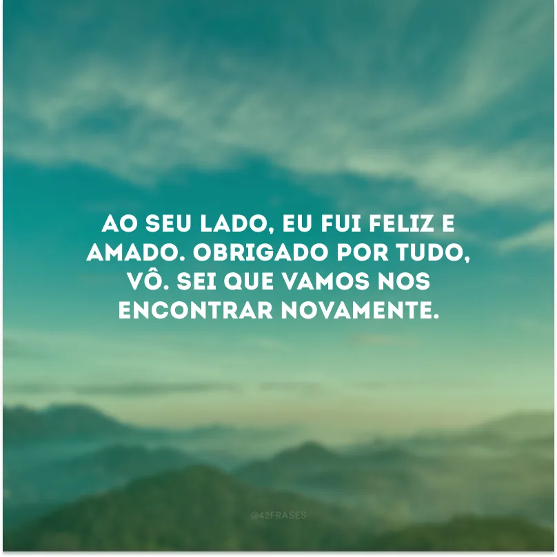 Ao seu lado, eu fui feliz e amado. Obrigado por tudo, vô. Sei que vamos nos encontrar novamente.