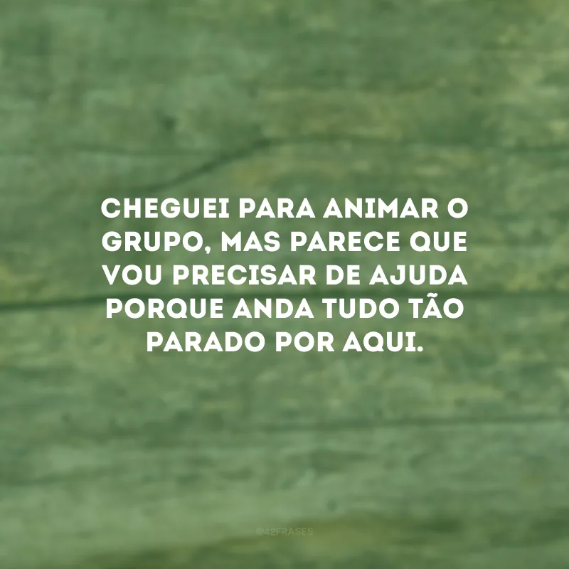 Cheguei para animar o grupo, mas parece que vou precisar de ajuda porque anda tudo tão parado por aqui.