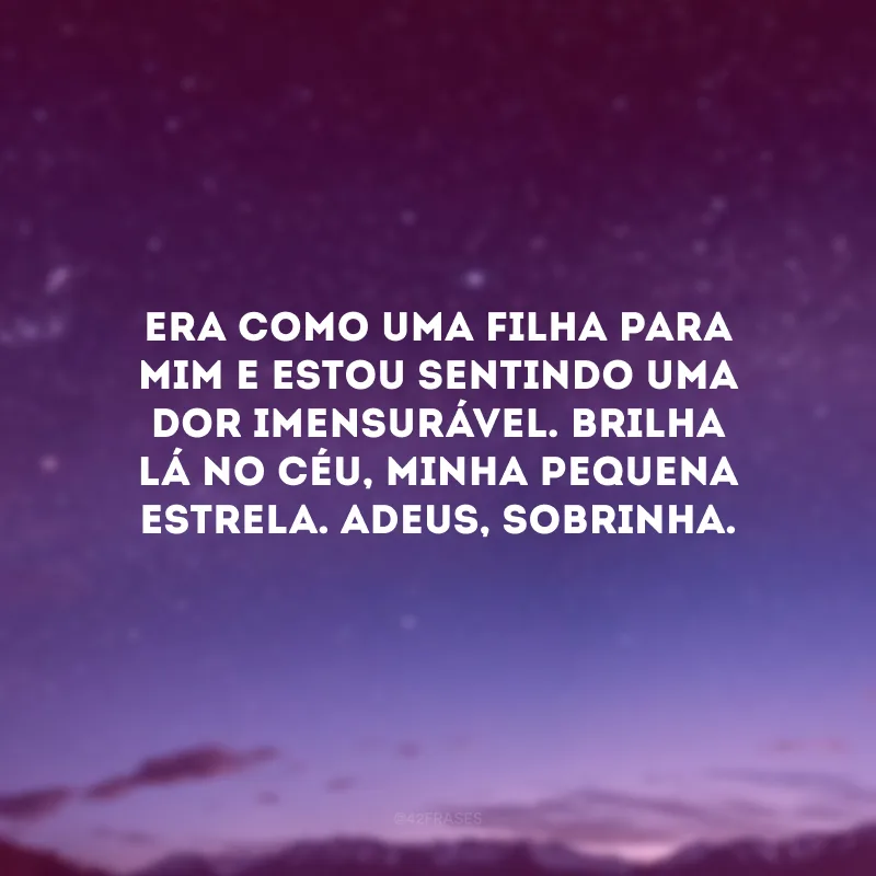 Era como uma filha para mim e estou sentindo uma dor imensurável. Brilha lá no céu, minha pequena estrela. Adeus, sobrinha.
