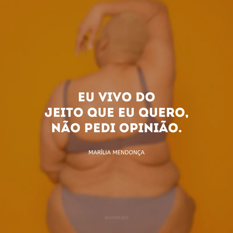 Eu vivo do jeito que eu quero, não pedi opinião. 
