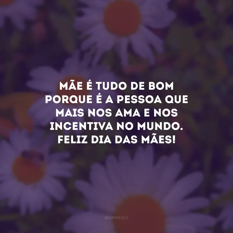 Mãe é tudo de bom porque é a pessoa que mais nos ama e nos incentiva no mundo. Feliz Dia das Mães!