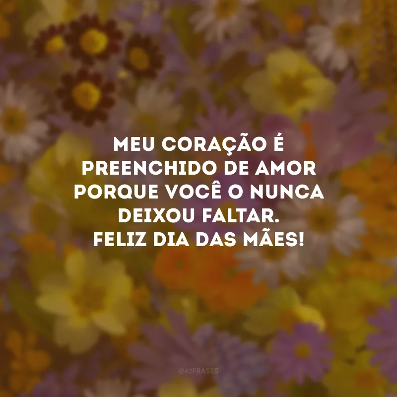 Meu coração é preenchido de amor porque você o nunca deixou faltar. Feliz Dia das Mães!