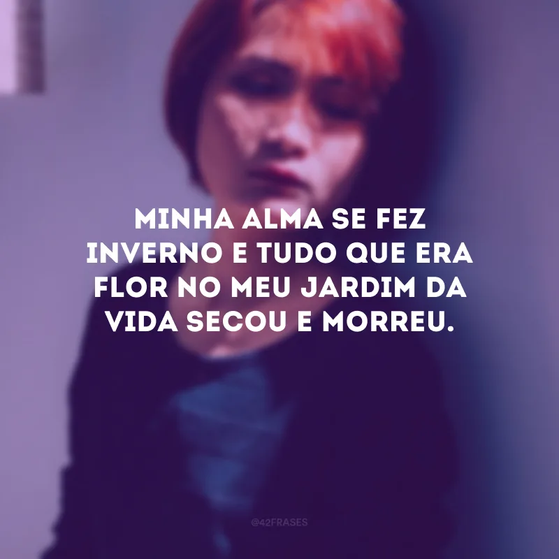 Minha alma se fez inverno e tudo que era flor no meu jardim da vida secou e morreu. 