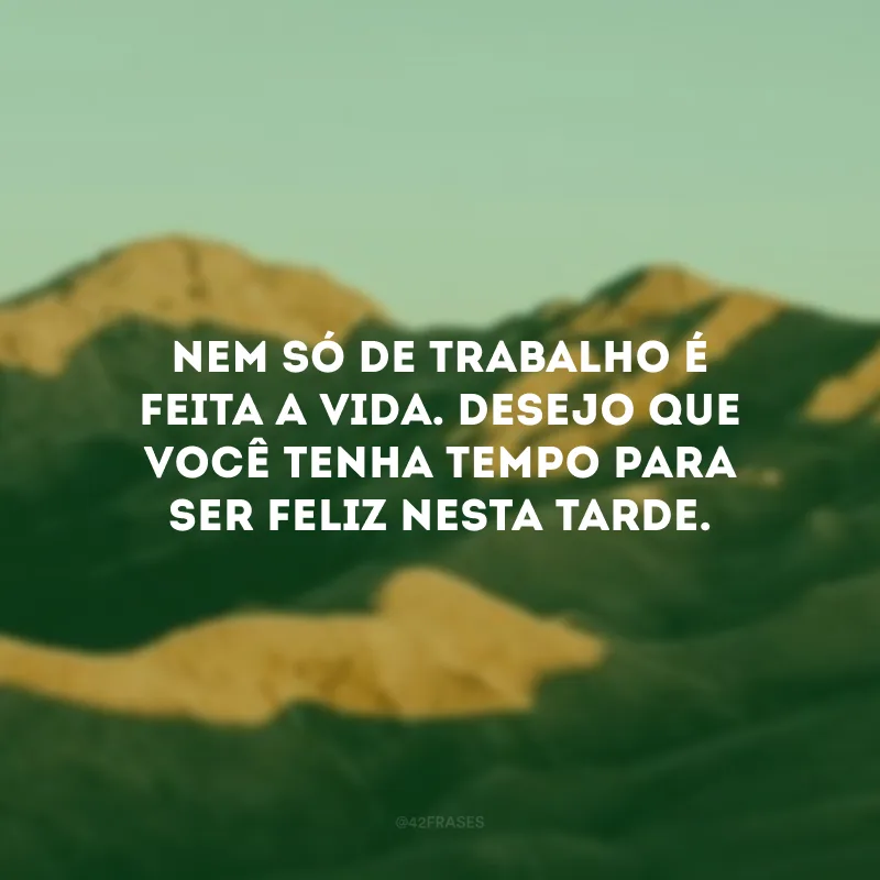 Nem só de trabalho é feita a vida. Desejo que você tenha tempo para ser feliz nesta tarde.