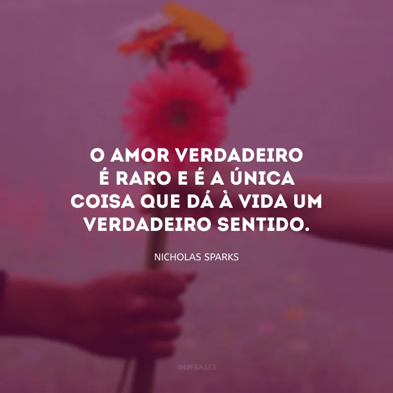 O amor verdadeiro é raro e é a única coisa que dá à vida um verdadeiro sentido. 