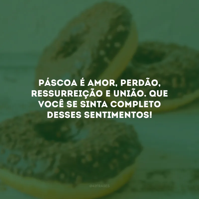 Páscoa é amor, perdão, ressurreição e união. Que você se sinta completo desses sentimentos!