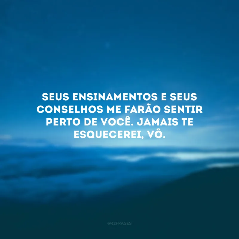 Seus ensinamentos e seus conselhos me farão sentir perto de você. Jamais te esquecerei, vô.